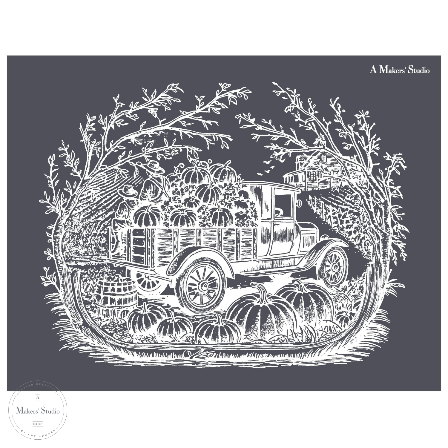 Pumpkin Truck Scene - Mesh Stencil 12x12